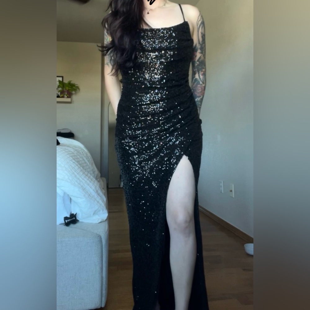 Black Sequin Cowl Neck Maxi Dress